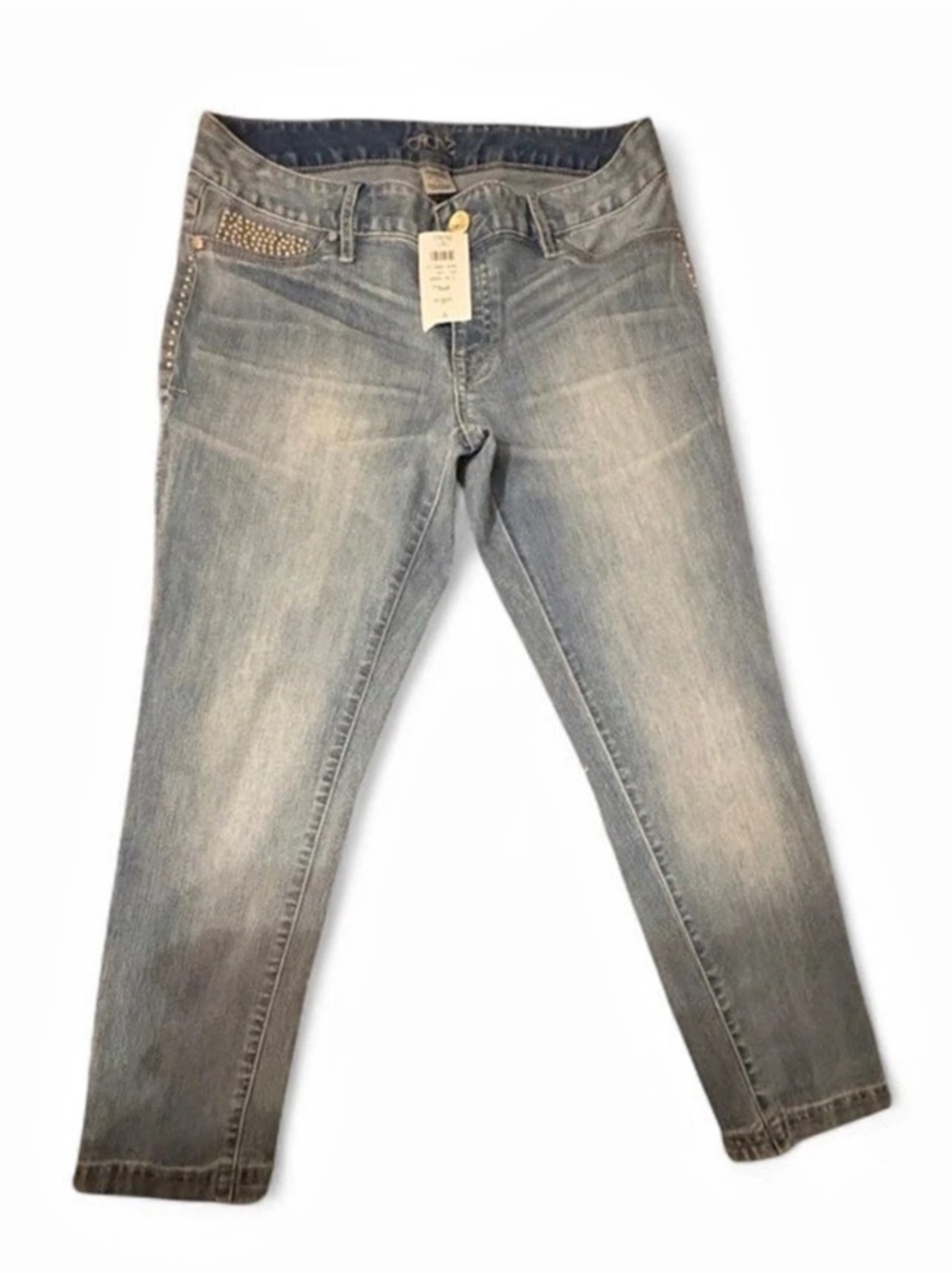 Caché Skinny Jeans Embellished Pocket Blue Size 6 NWT